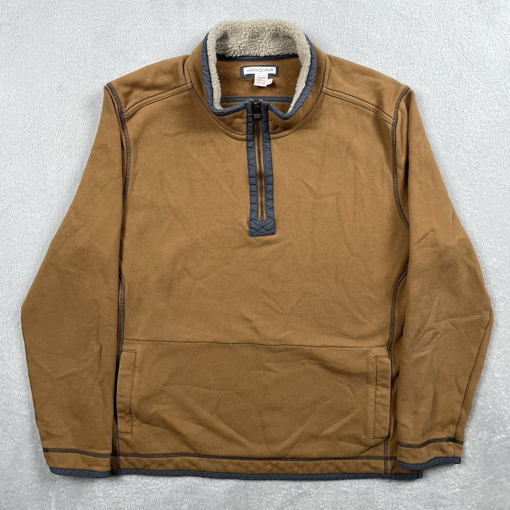 Carbon 2 Cobalt 1/4 Sweater Mens Large Brown Sherpa Collar Preppy Winter Office